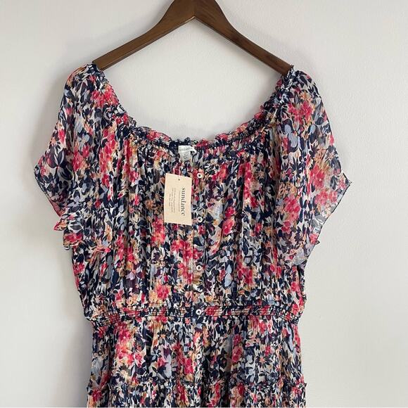 Sundance Women's Clarisse Floral Dress Multicolor Tiered Boho Midi Flowy Buttons - Picture 5 of 12
